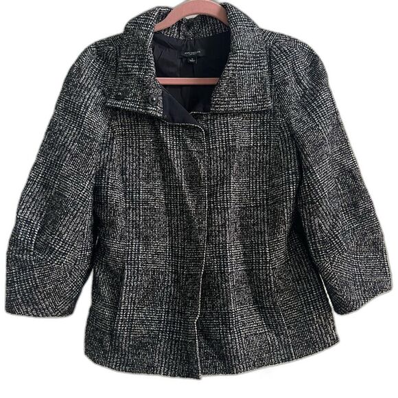 Ann Taylor Tweed Cropped Sleeve Wool Blend Plaid Blazer Women’s Small Chic - Picture 1 of 9